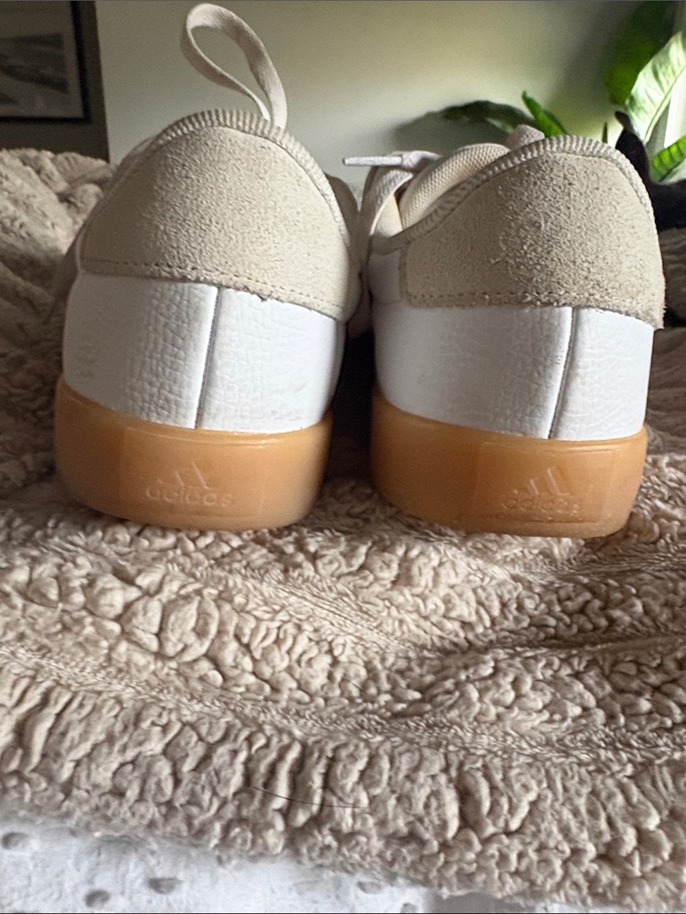 adidas White Sneakers with Pink Stripes and Gum Sole - Picture 6 of 7